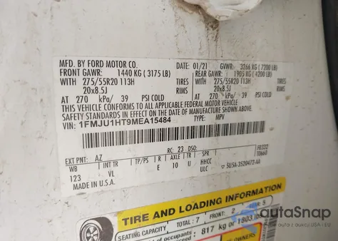 2021 Ford Expedition Xlt from USA, damaged, VIN 1FMJU1HT9MEA15484